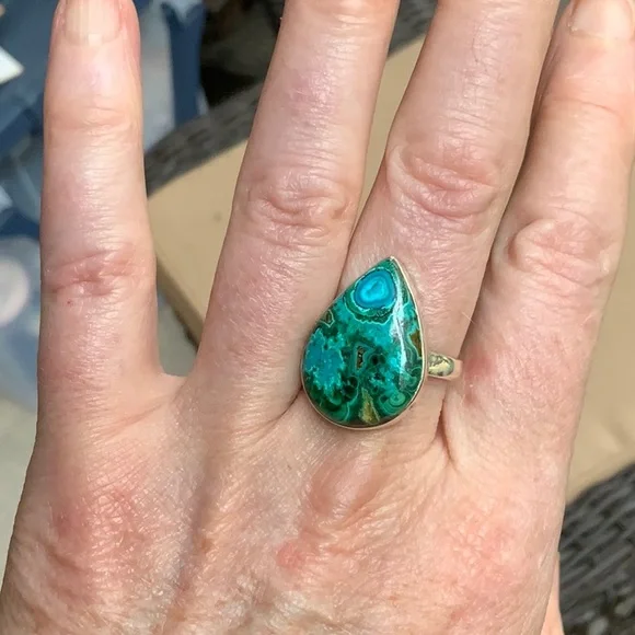 AZURITE & CHRYSCOLLA 925 STERLING SILVER RING, SIZE 8.75 - Picture 6 of 7